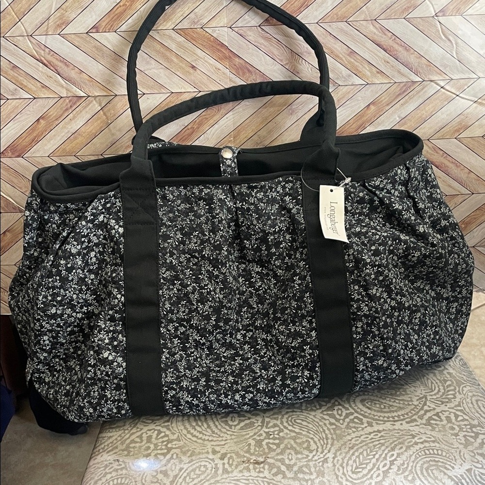 NWT LONGABERGER floral Black and White Tote Bag 20x13